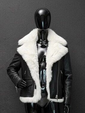 AllSaints Lyra black leather jacket with white shearling liner size L